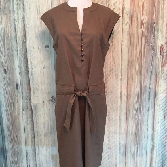 Faconnable Dresses & Skirts - Faconnable Brown Stretch Linen Shirt Dress sz S